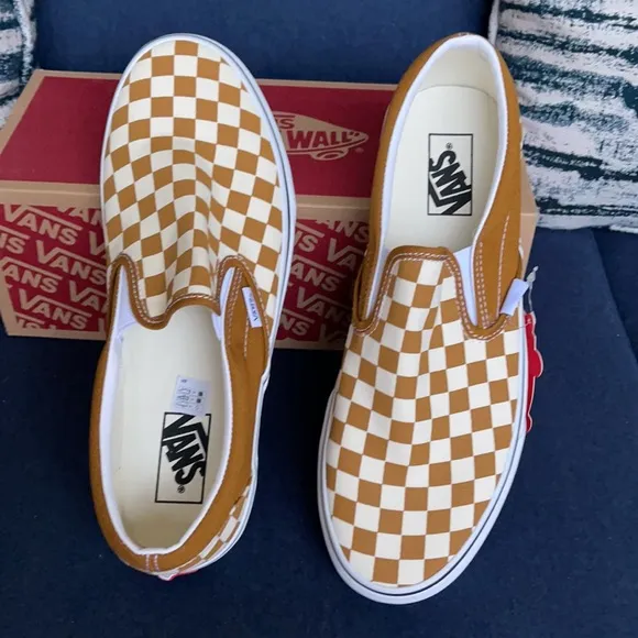 Vans Classic Slip-On Checkerboard Golden Brown/True White MENS