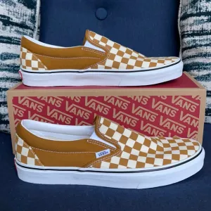 Vans Classic Slip-On Checkerboard Golden Brown/True White MENS