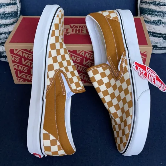 Vans Classic Slip-On Checkerboard Golden Brown/True White MENS