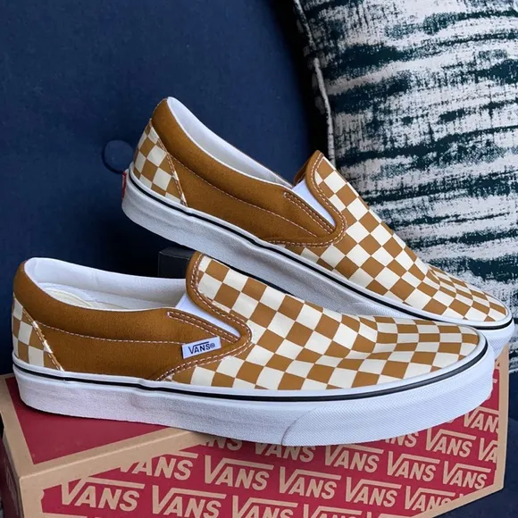 Vans Classic Slip-On Checkerboard Golden Brown/True White MENS