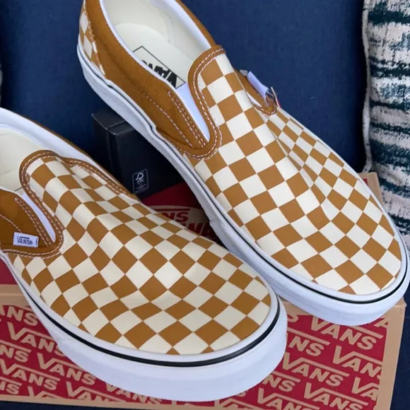 Vans Classic Slip-On Checkerboard Golden Brown/True White MENS