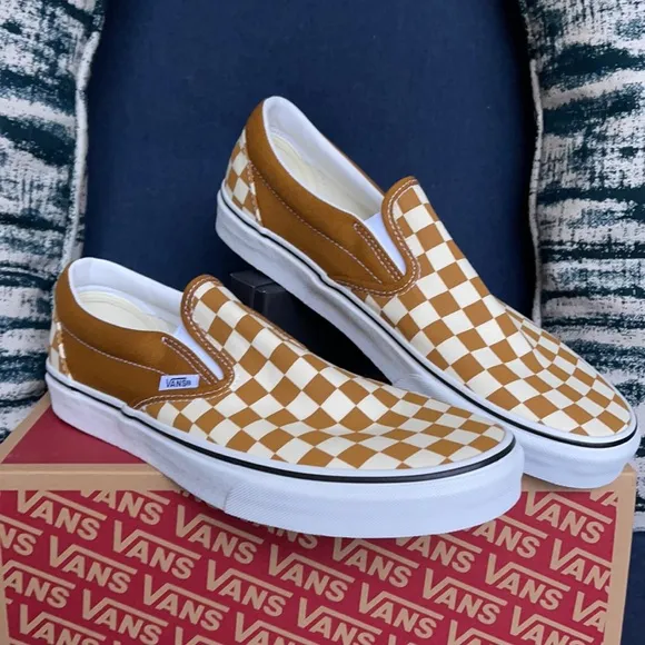 Vans Classic Slip-On Checkerboard Golden Brown/True White MENS