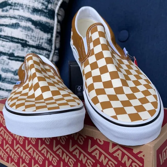 Vans Classic Slip-On Checkerboard Golden Brown/True White MENS