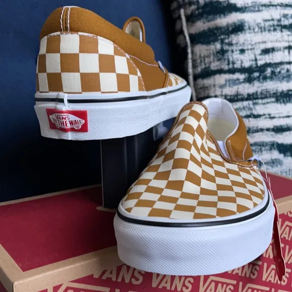 Vans Classic Slip-On Checkerboard Golden Brown/True White MENS