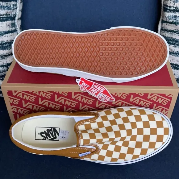 Vans Classic Slip-On Checkerboard Golden Brown/True White MENS