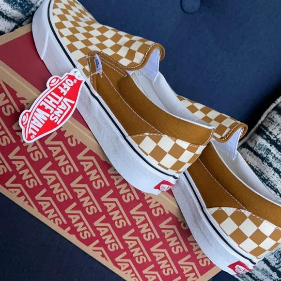 Vans Classic Slip-On Checkerboard Golden Brown/True White MENS