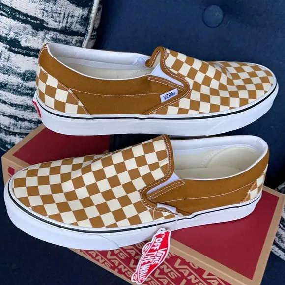 Vans Classic Slip-On Checkerboard Golden Brown/True White MENS