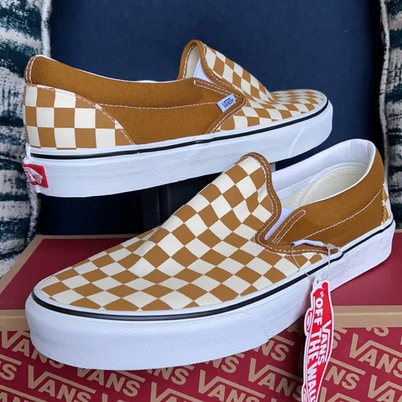 Vans Classic Slip-On Checkerboard Golden Brown/True White MENS