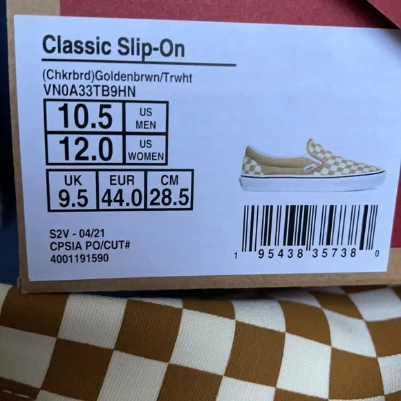 Vans Classic Slip-On Checkerboard Golden Brown/True White MENS