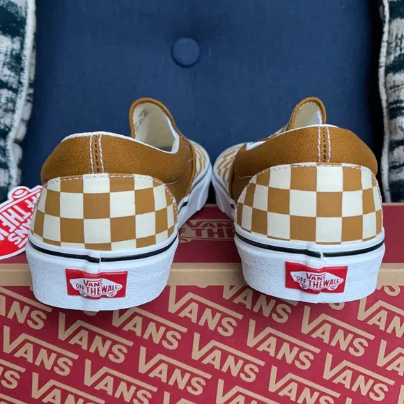 Vans Classic Slip-On Checkerboard Golden Brown/True White MENS