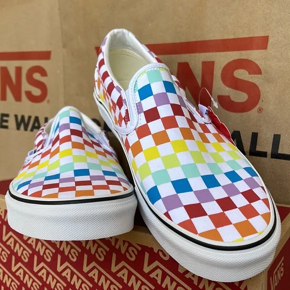 Vans Classic Slip On Checkerboard Rainbow/True White sneakers WMNS