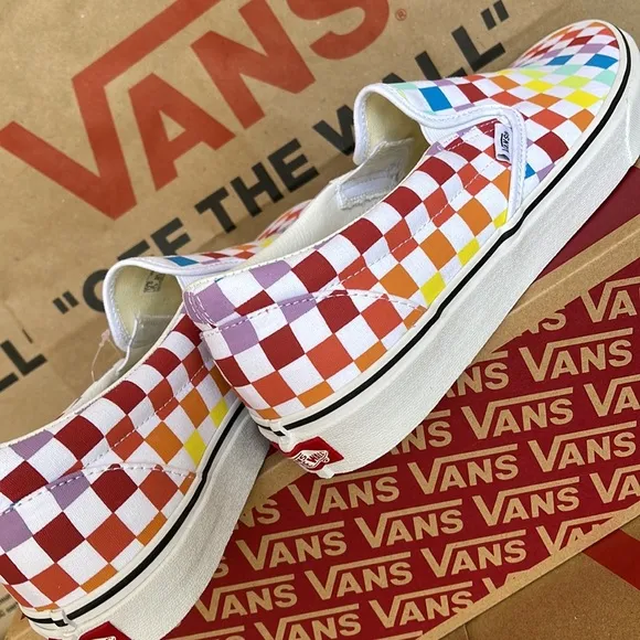 Vans Classic Slip On Checkerboard Rainbow/True White sneakers WMNS