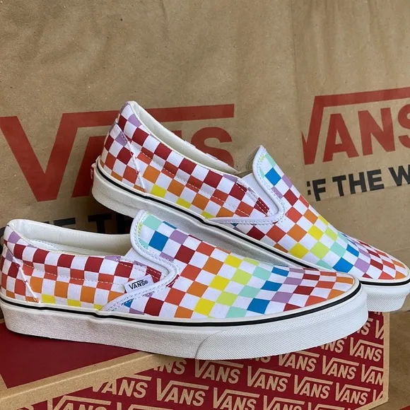 Vans Classic Slip On Checkerboard Rainbow/True White sneakers WMNS