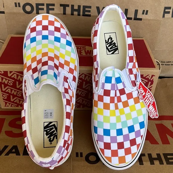 Vans Classic Slip On Checkerboard Rainbow/True White sneakers WMNS