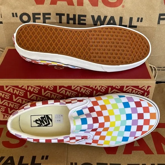 Vans Classic Slip On Checkerboard Rainbow/True White sneakers WMNS