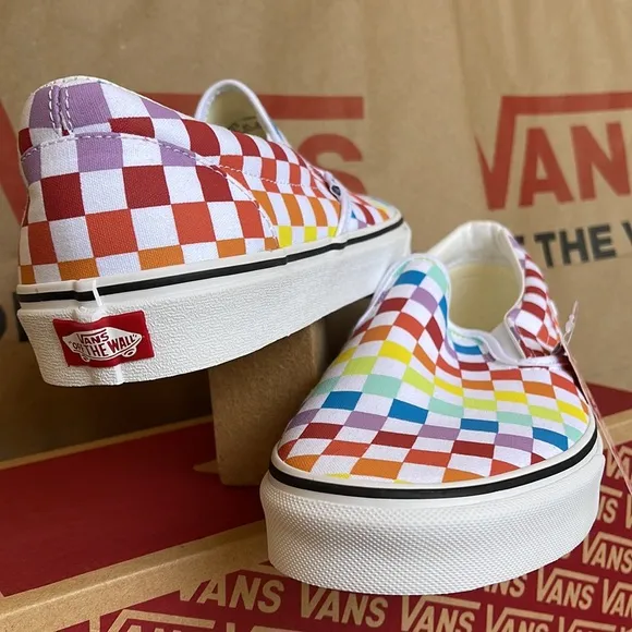 Vans Classic Slip On Checkerboard Rainbow/True White sneakers WMNS
