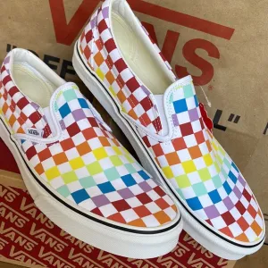 Vans Classic Slip On Checkerboard Rainbow/True White sneakers WMNS