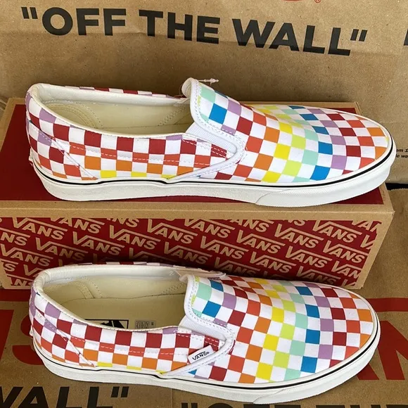 Vans Classic Slip On Checkerboard Rainbow/True White sneakers WMNS