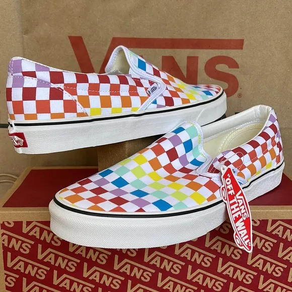 Vans Classic Slip On Checkerboard Rainbow/True White sneakers WMNS