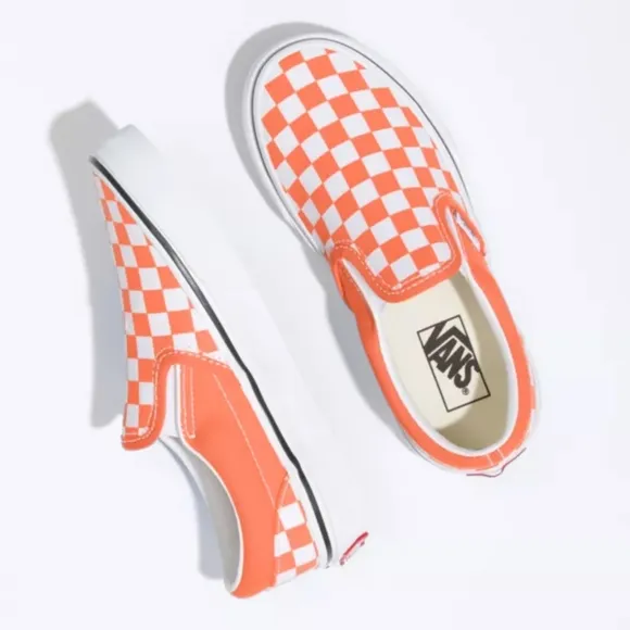 🆕Vans | Classic Slip-On Checkerboard Sneakers Melon &amp; True White Size 7 Youth