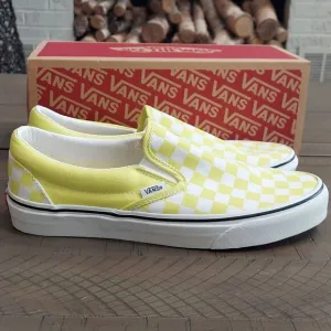 Vans Classic Slip-on Color Theory Highlighter Yellow Checker Sneakers NIB