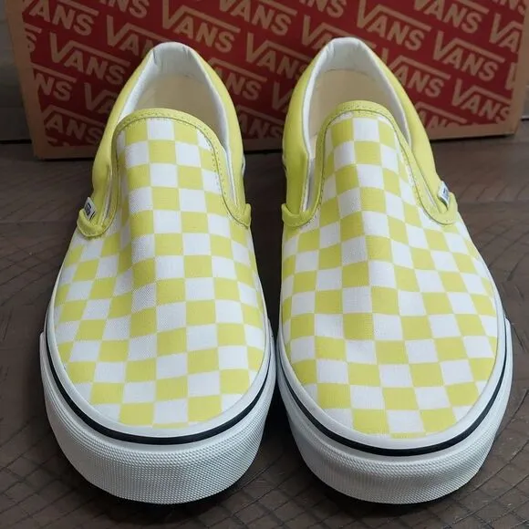 Vans Classic Slip-on Color Theory Highlighter Yellow Checker Sneakers NIB