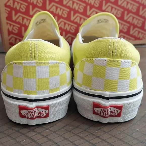 Vans Classic Slip-on Color Theory Highlighter Yellow Checker Sneakers NIB