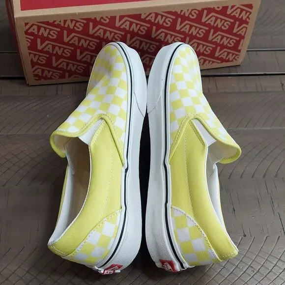 Vans Classic Slip-on Color Theory Highlighter Yellow Checker Sneakers NIB