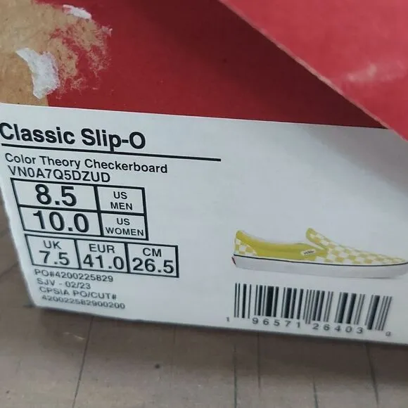 Vans Classic Slip-on Color Theory Highlighter Yellow Checker Sneakers NIB
