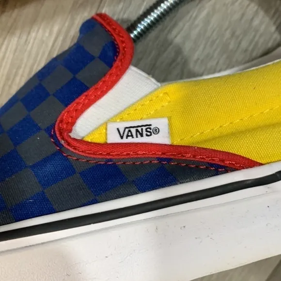 VANS Classic Slip On OTW Rally Navy Check Yellow Red Old Skool Sneakers size 10