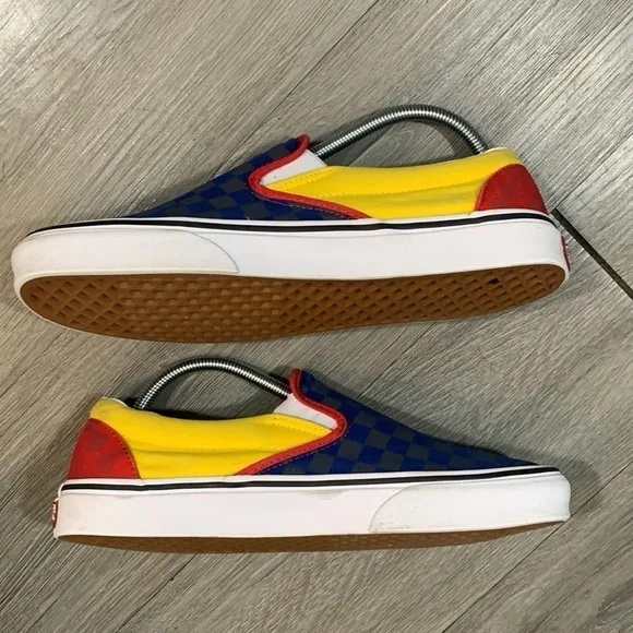 VANS Classic Slip On OTW Rally Navy Check Yellow Red Old Skool Sneakers size 10