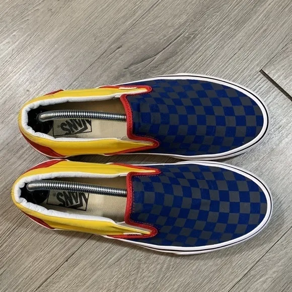 VANS Classic Slip On OTW Rally Navy Check Yellow Red Old Skool Sneakers size 10