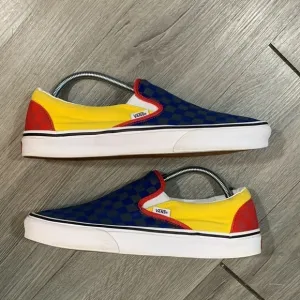 VANS Classic Slip On OTW Rally Navy Check Yellow Red Old Skool Sneakers size 10