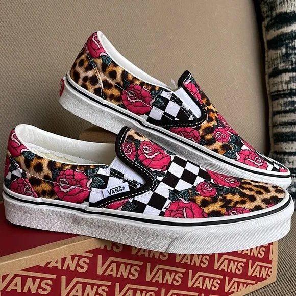 Vans Classic Slip-On Rose / Animal Check True White Multi Men’s