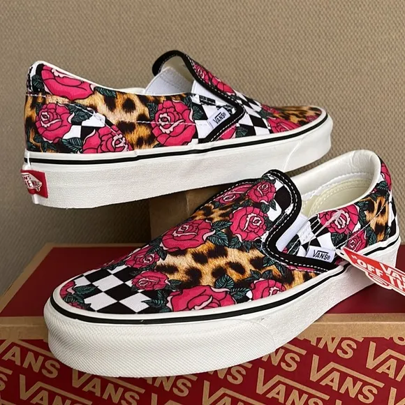 Vans Classic Slip-On Rose / Animal Check True White Multi Men’s