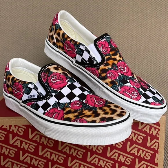 Vans Classic Slip-On Rose / Animal Check True White Multi Men’s