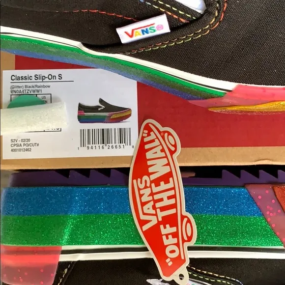 ••VANS CLASSIC SLIP ON S PLATFORMS GLITTER BLK/R W