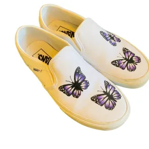 VANS Custom Hand Painted Butterfly Slip On Sneakers