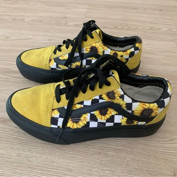 Vans customs sunflower suede leather platform tennis shoes