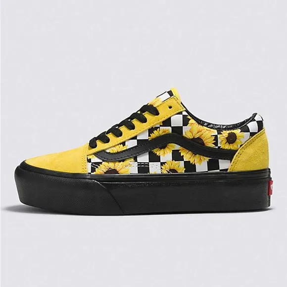Vans customs sunflower suede leather platform tennis shoes