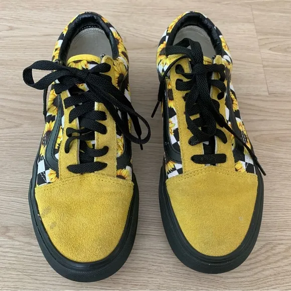 Vans customs sunflower suede leather platform tennis shoes