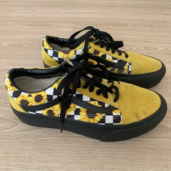 Vans customs sunflower suede leather platform tennis shoes