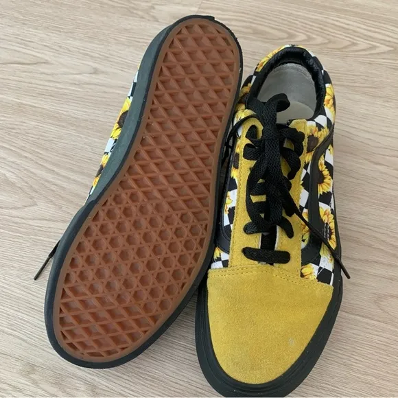Vans customs sunflower suede leather platform tennis shoes