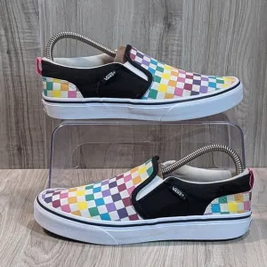 VANS GIRLS Asher RAINBOW Checks Slip-On Sneakers SIZE Missy 5