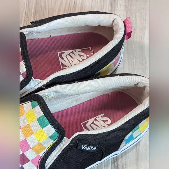 VANS GIRLS Asher RAINBOW Checks Slip-On Sneakers SIZE Missy 5