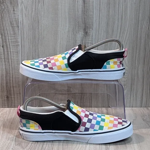 VANS GIRLS Asher RAINBOW Checks Slip-On Sneakers SIZE Missy 5