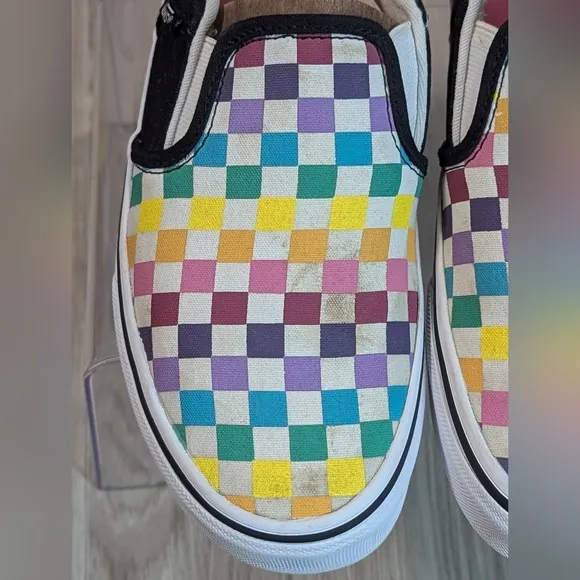 VANS GIRLS Asher RAINBOW Checks Slip-On Sneakers SIZE Missy 5
