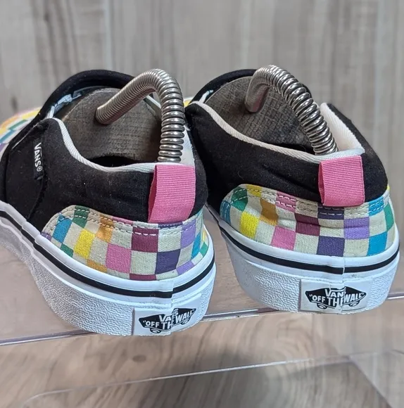 VANS GIRLS Asher RAINBOW Checks Slip-On Sneakers SIZE Missy 5