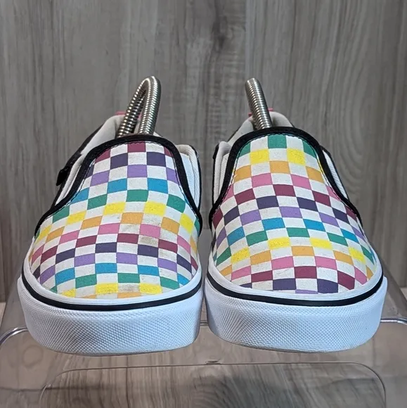 VANS GIRLS Asher RAINBOW Checks Slip-On Sneakers SIZE Missy 5