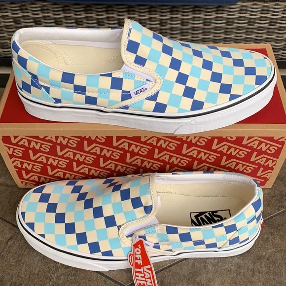 VANS Men’s CLASSIC SLIP ON CHECKERBOARD BLUE TOPAZ Sneakers